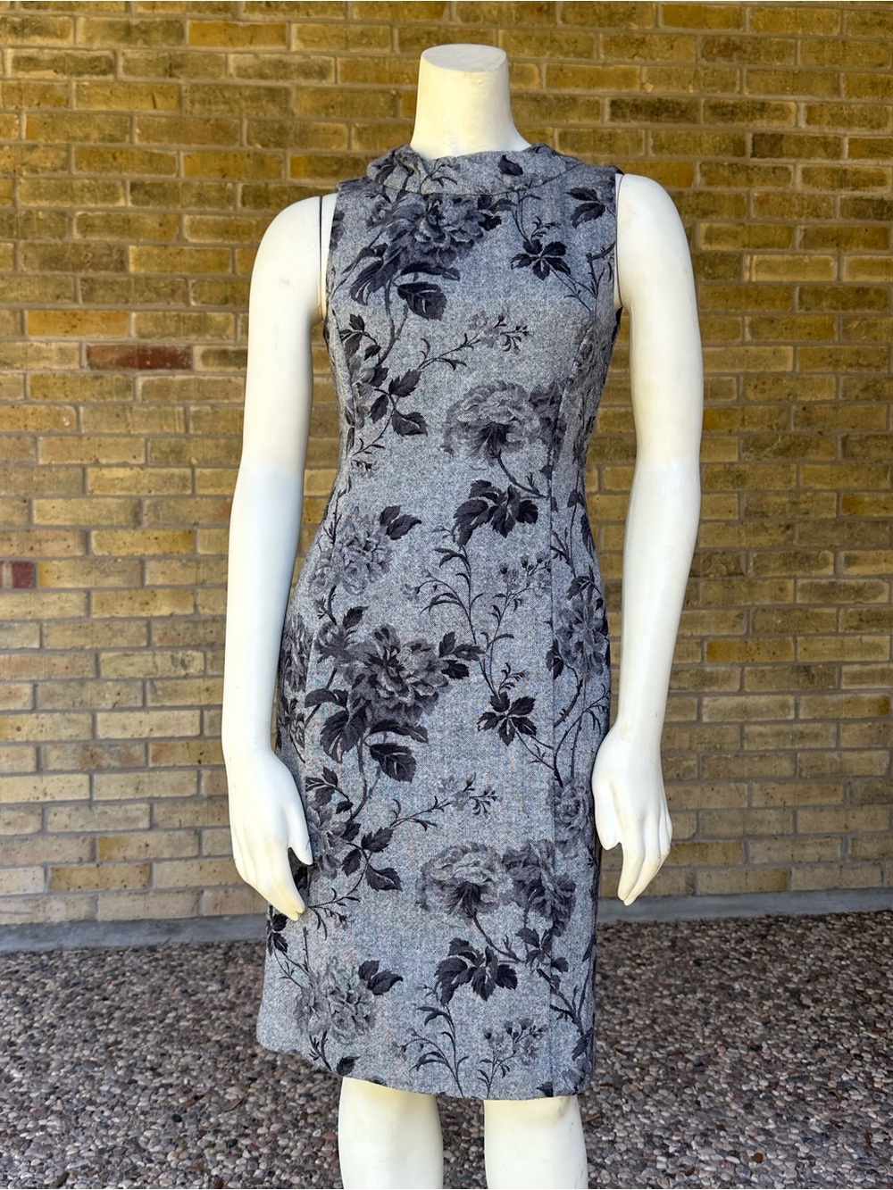 Talbots Wool Blend Grey Floral Roses Sheath Dress